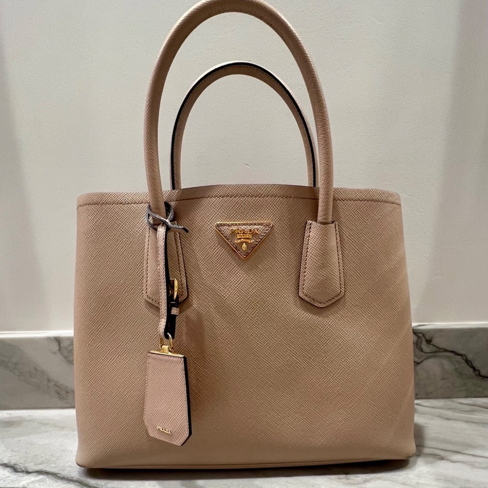 Prada Saffiano Cuir Medium Double Bag Cammeo